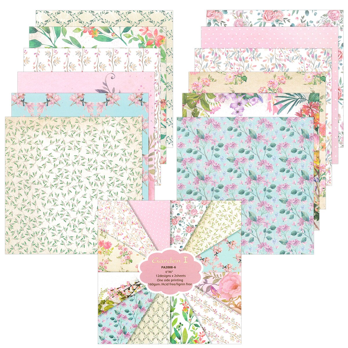 Craft Perfect Blue Blossom Patterned Paper Pack 6x6 Double Sided