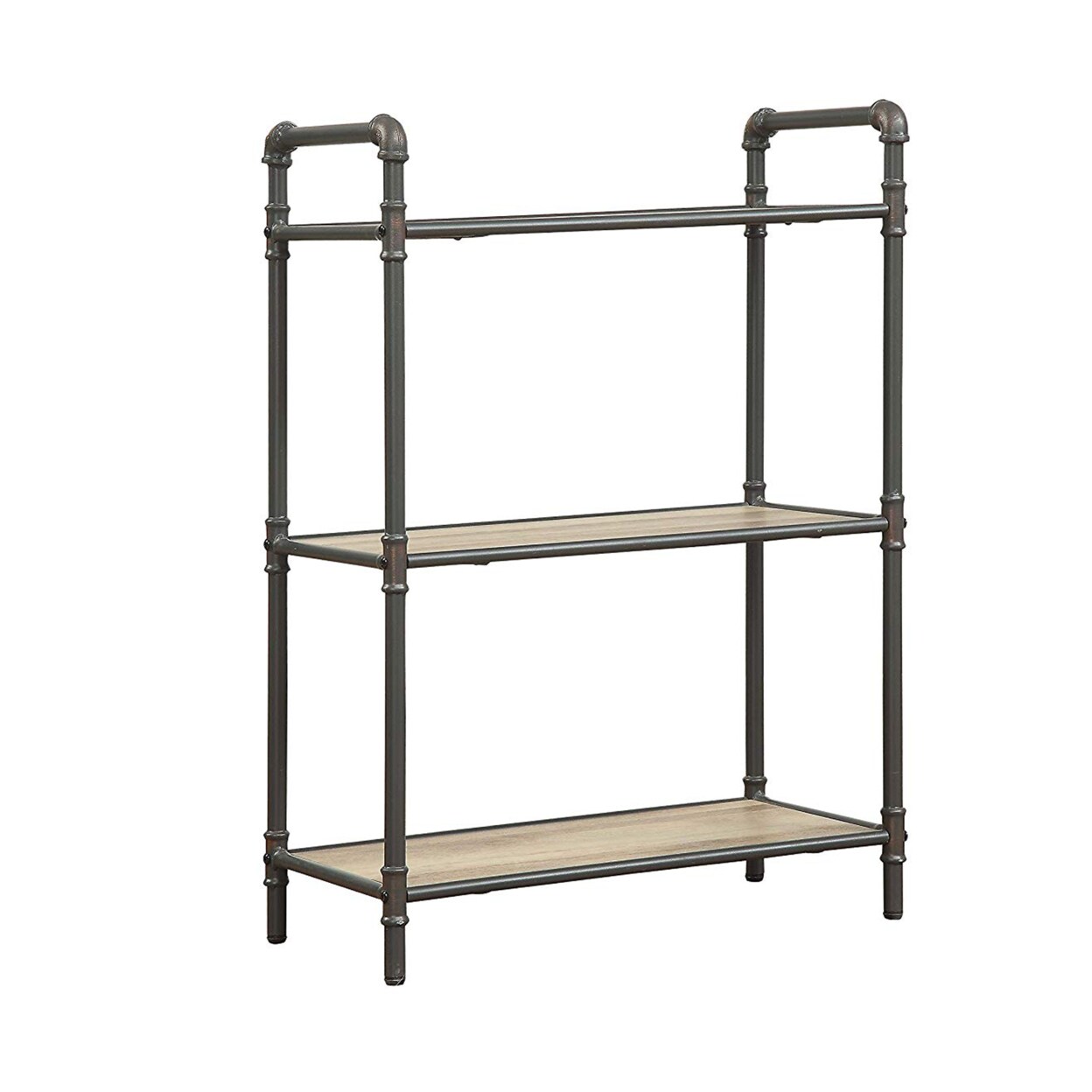 Saltoro Sherpi 36 Inch Bookshelf, 3 Tier Design Wood Shelves, Open Gray Metal Frame