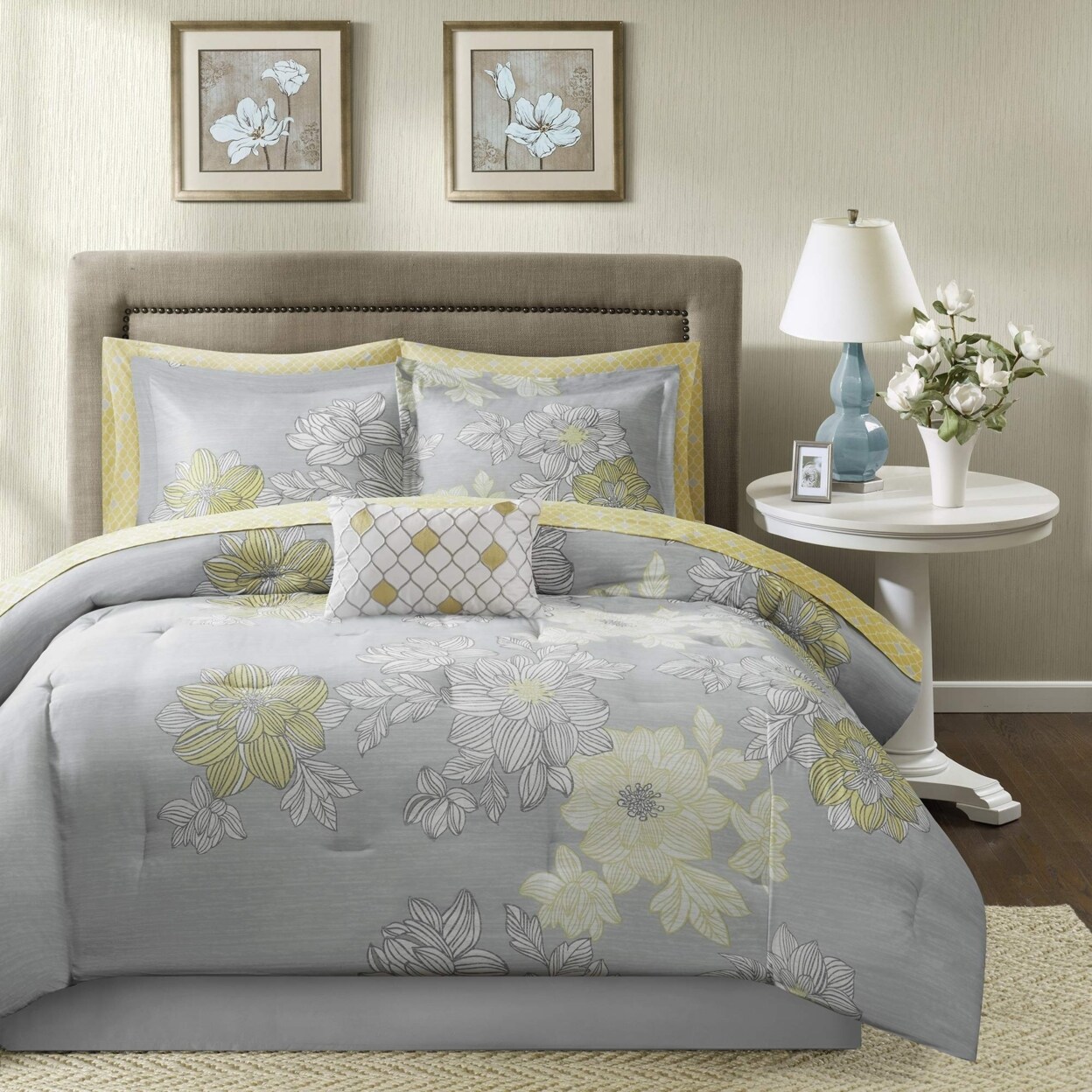 Madison Park   MPE10-041 Essentials Avalon 9 Piece Complete Bed Set, Grey, Full