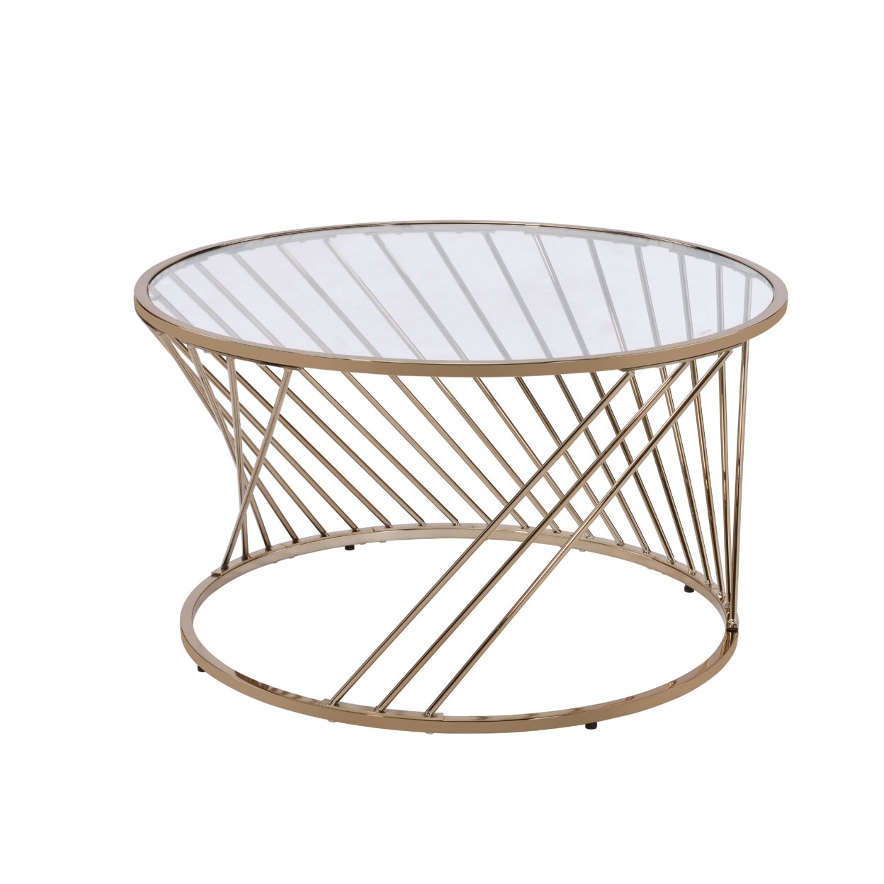 Saltoro Sherpi Contemporary Coffee Table with Twisted Metal Base and Round Glass Top, Gold-