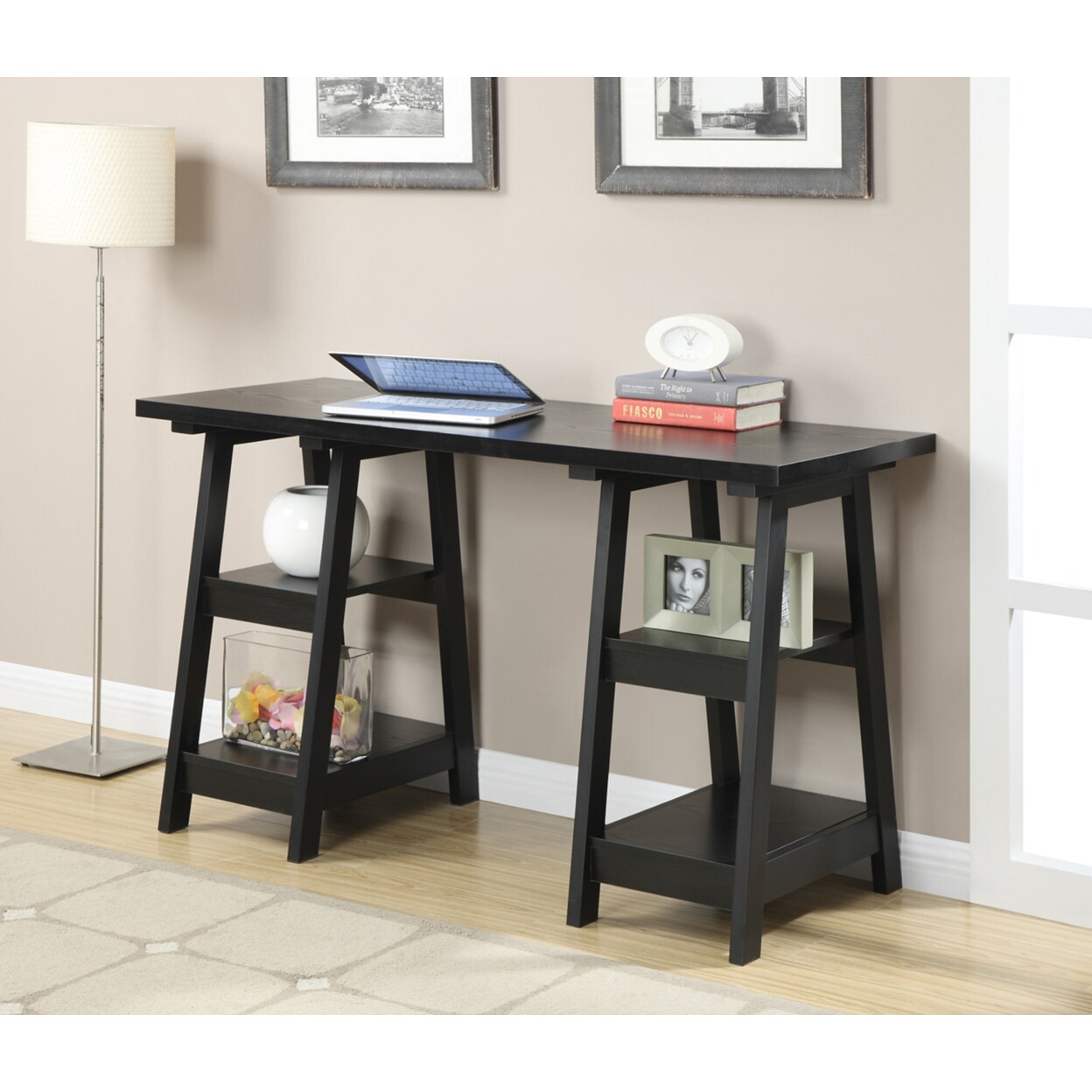 Convenience Concepts Designs2Go Double Trestle Desk, Black