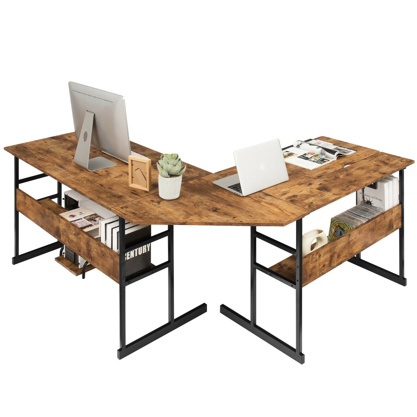 Costway L-Shaped Computer Desk Drafting Table Workstation w/ Tiltable Tabletop