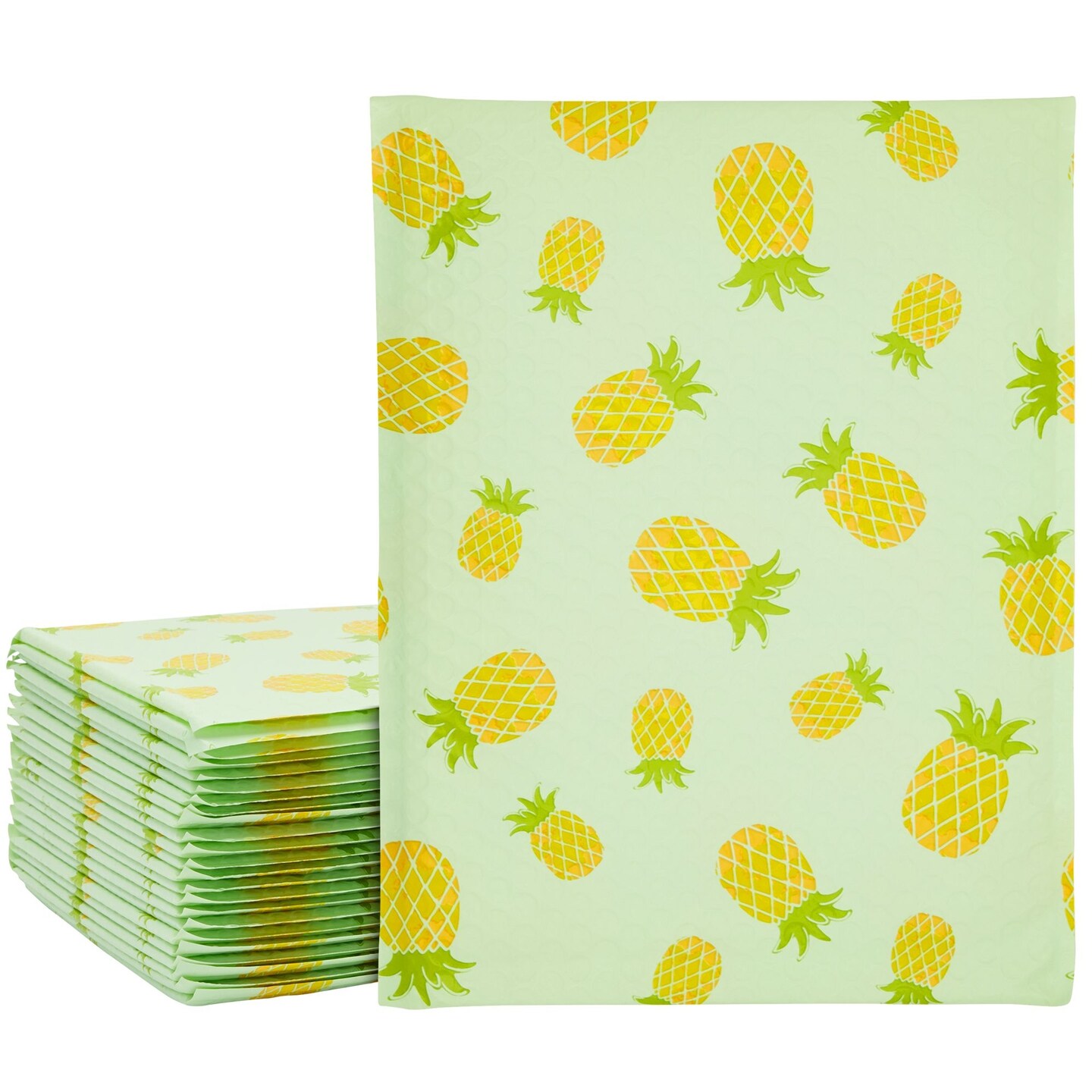 25-Pack Self-Adhesive Green Pineapple Bubble Mailers, 10x6-Inch Padded Poly Mailing Envelopes