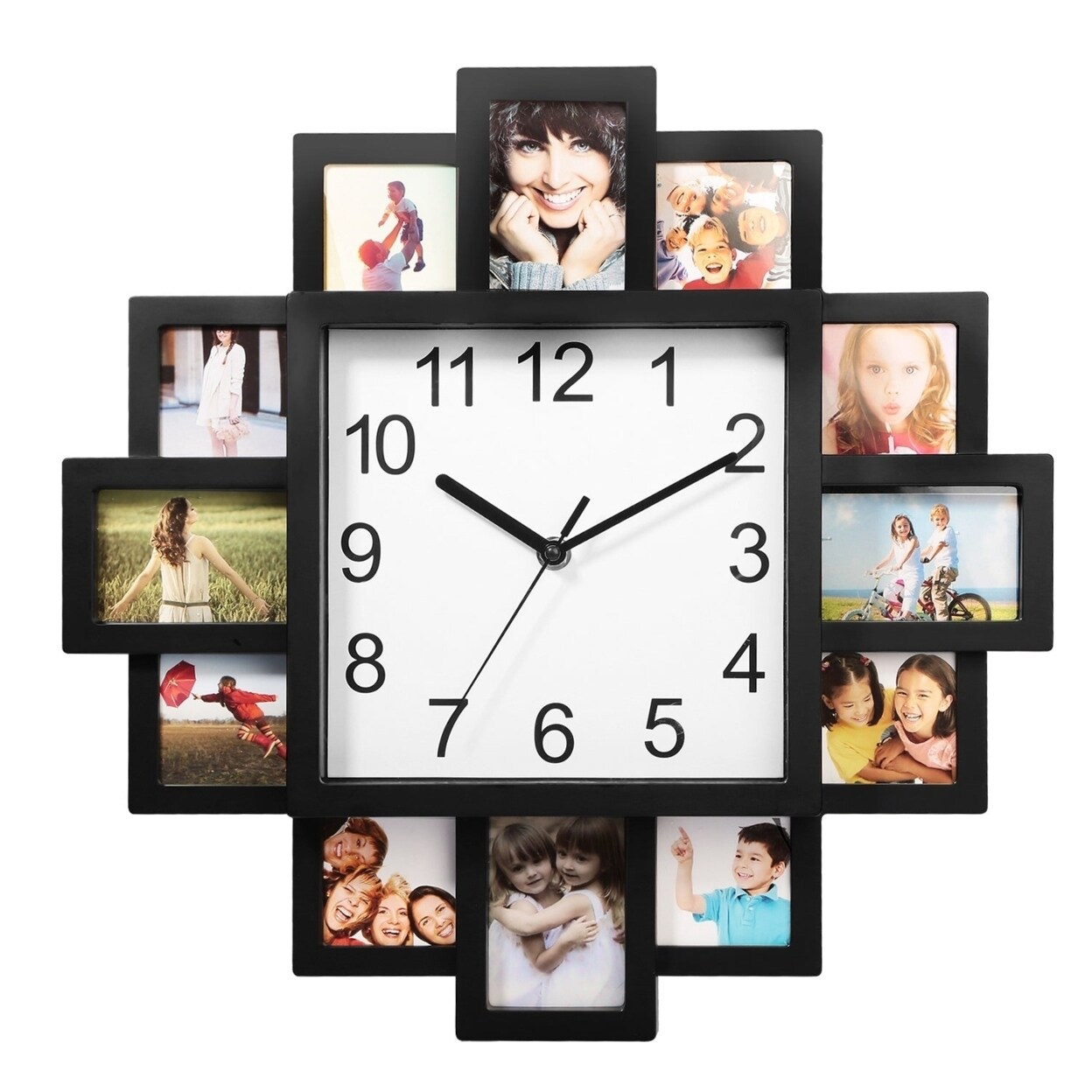 SKUSHOPS Photo Frame Clock Picture Collage 12-Picture Display Wall Clock Photowall Wall Hanging Home Decor
