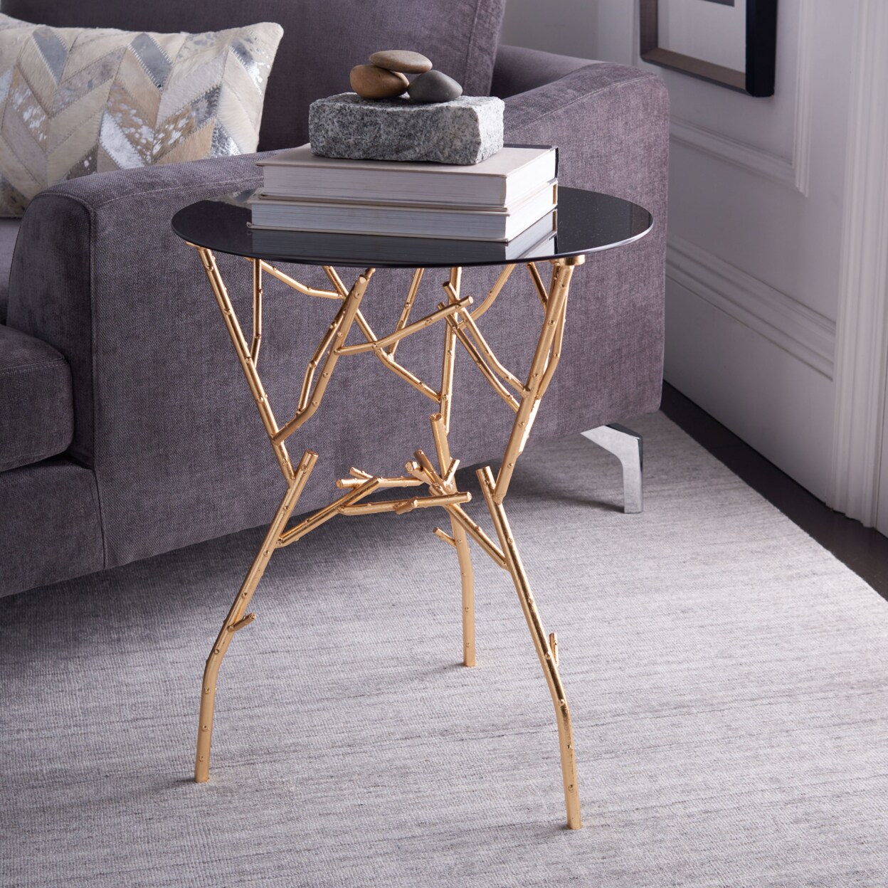 Safavieh   Tara Branched Glass Top Gold Accent Table Gold / Black