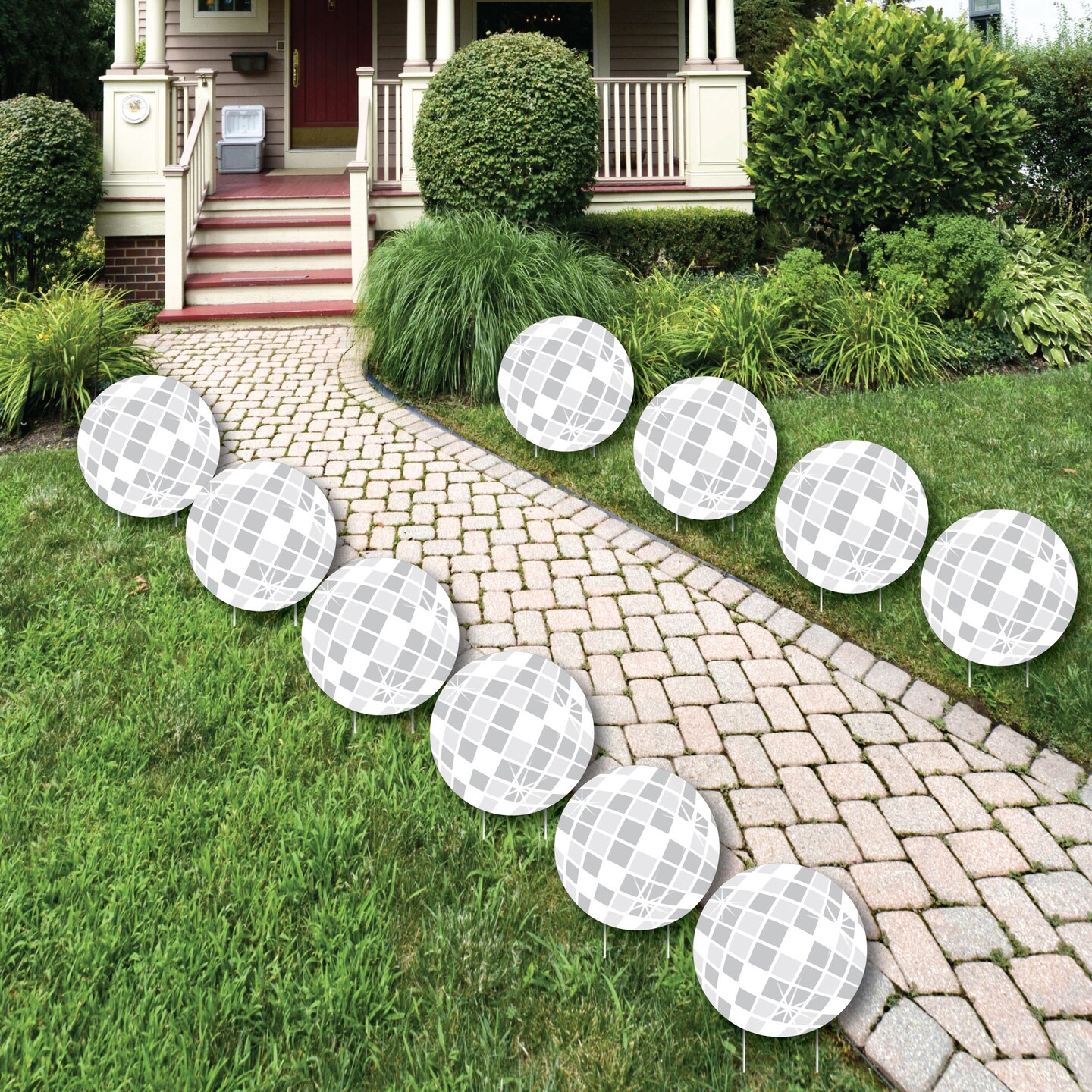 Big Dot of Happiness Disco Ball - Lawn Decorations - Outdoor Groovy Hippie Party Yard Decorations - 10 Piece