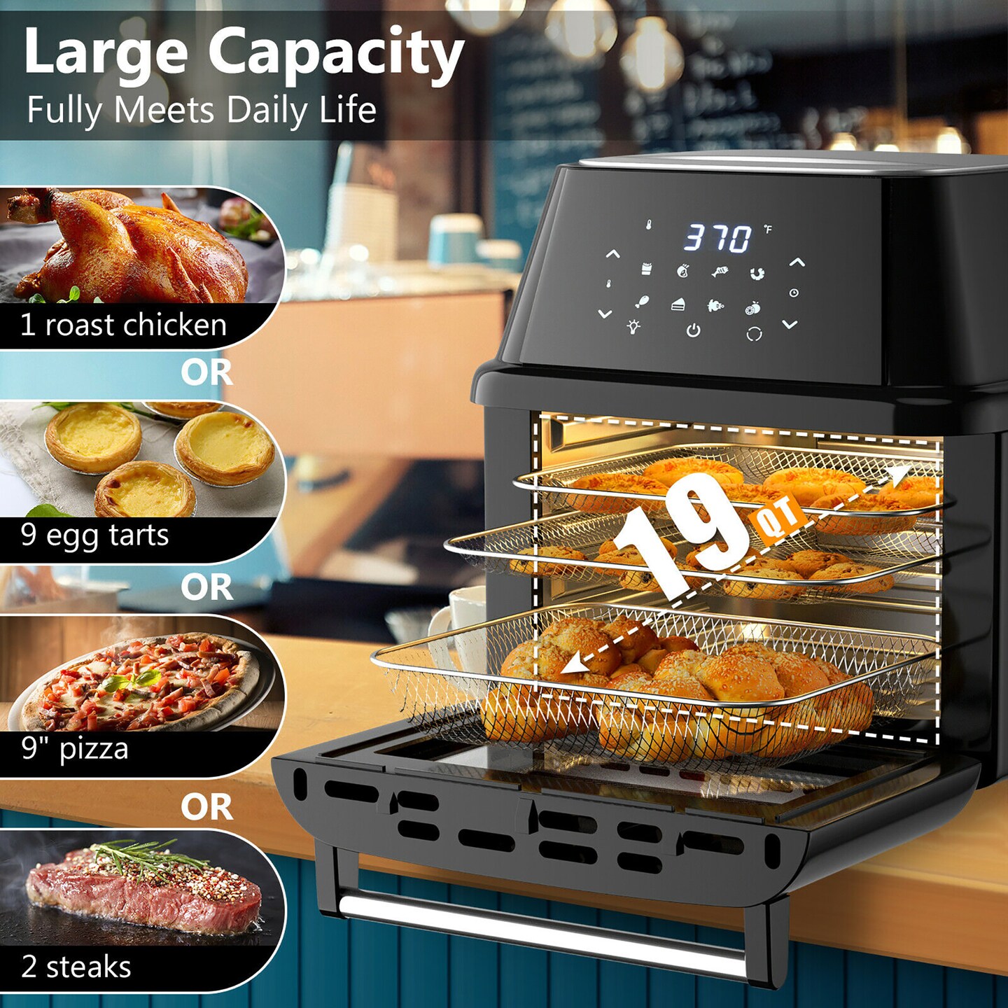 Costway 19 QT Multi-functional Air Fryer Oven 1800W Dehydrator Rotisserie w/ Accessories