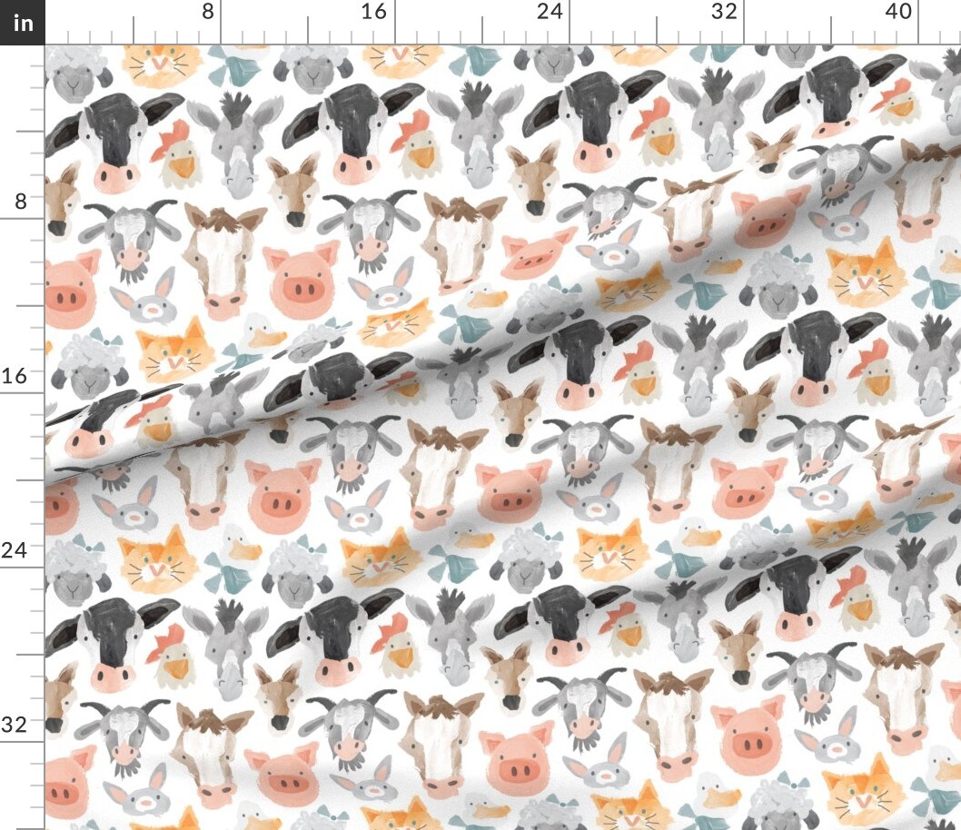 Various Fabrics by the Yard or Fat Quarter Farm Animals Cute Barnyard Watercolor Whimsical Custom Printed Fabric by Spoonflower