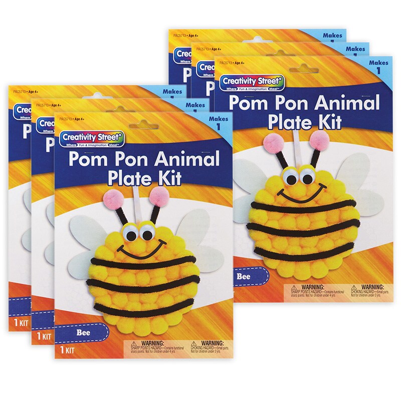 Pom Pon Animal Plate Kit, Bee, 9&#x22; x 8.5&#x22; x 1&#x22;, 6 Kits