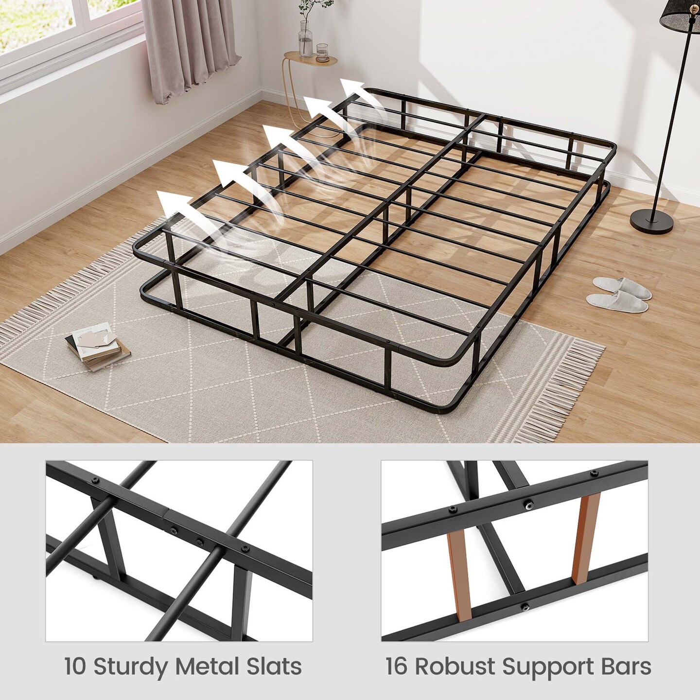 Costway Queen Size Metal Platform Bed Frame Mattress Foundation with Slat Support Black