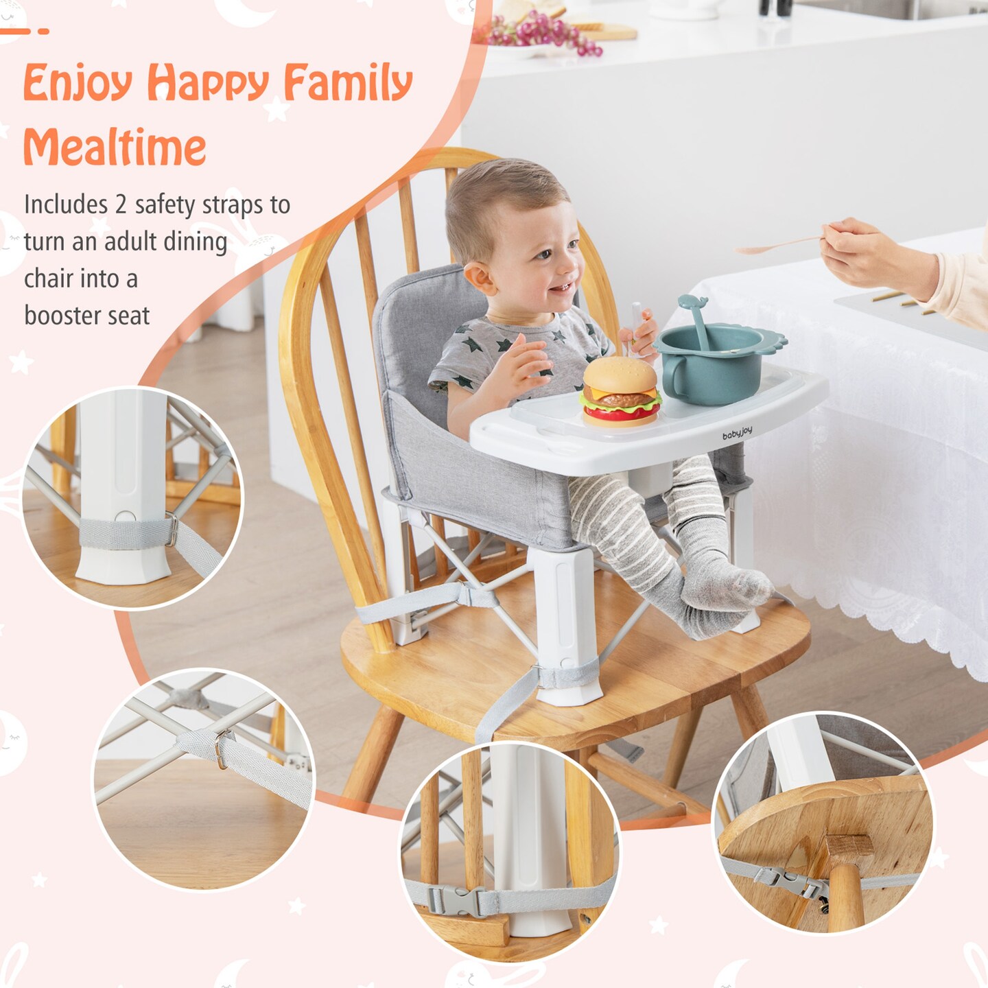 Babyjoy Baby Travel Booster Seat with Double Tray Portable Folding Toddler  Dining Chair