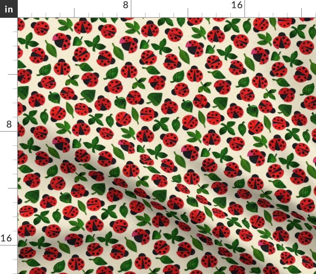 Red Green Insects Ladybugs Bugs Summer Spring Ditsy Small Scale. Custom Printed Fabric by Spoonflower Various Fabrics by the Yard or Fat Quarter
