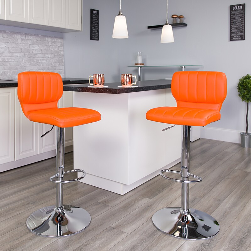 Flash Furniture Contemporary Orange Vinyl Adjustable Height Barstool with Vertical Stitch Back and Chrome Base CH-132330-ORG-GG