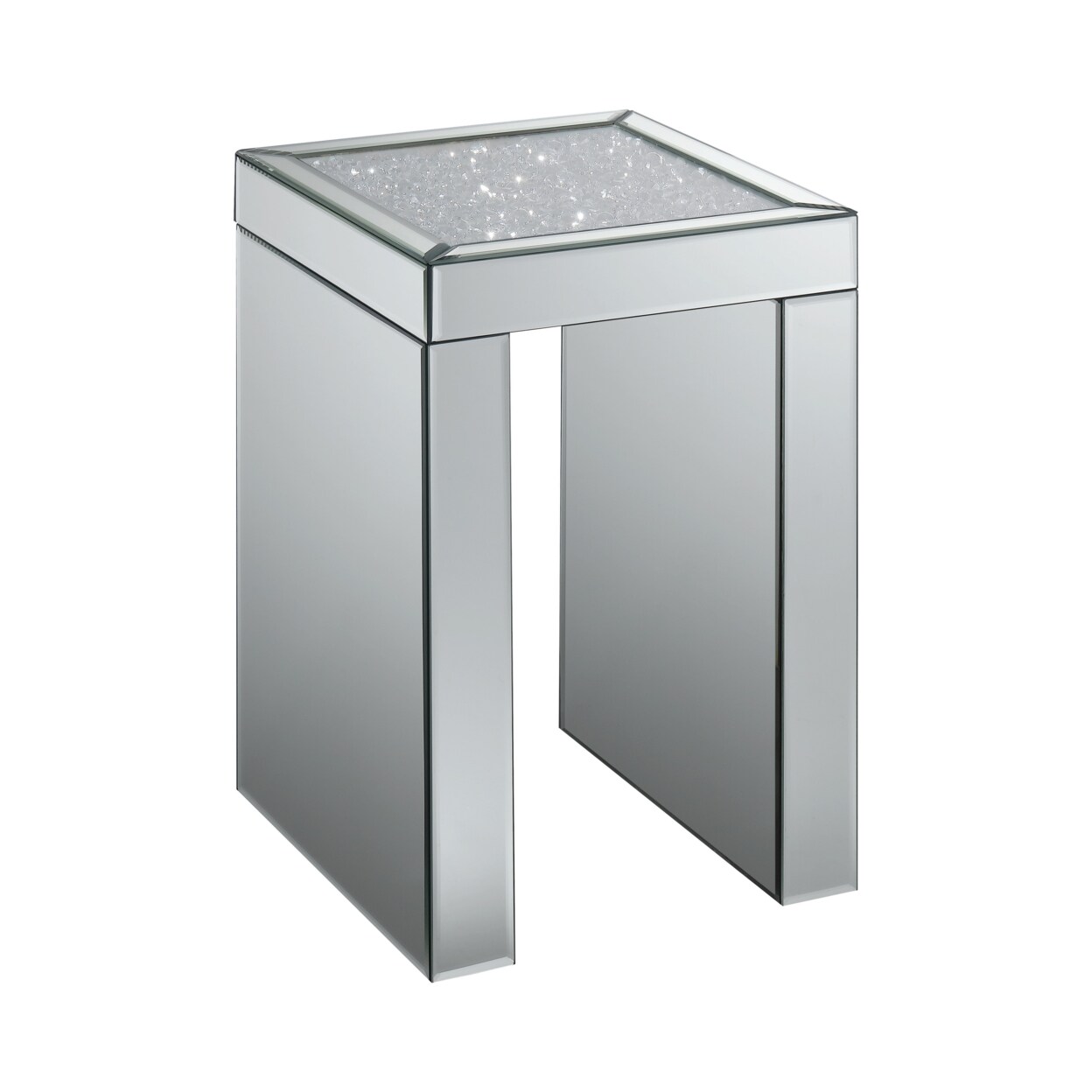Saltoro Sherpi Mirror Panelled Accent Table with Crystal Embellished Top, Silver-