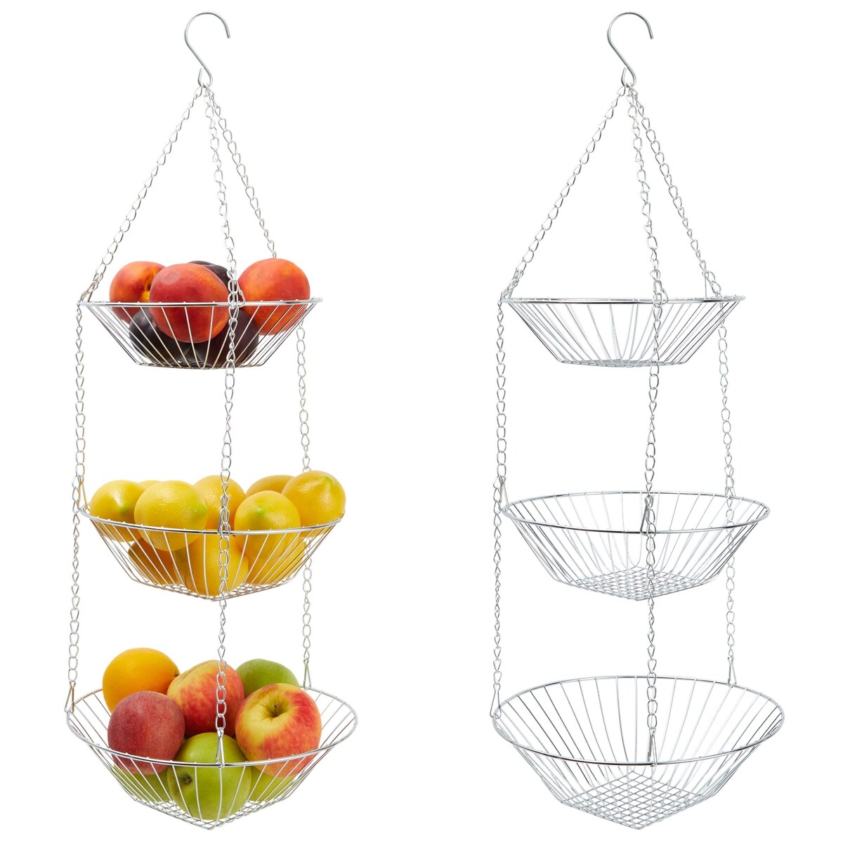 2 Pack 3-Tier Wire Hanging Fruit Basket for Kitchen with Ceiling Hook (29" H)