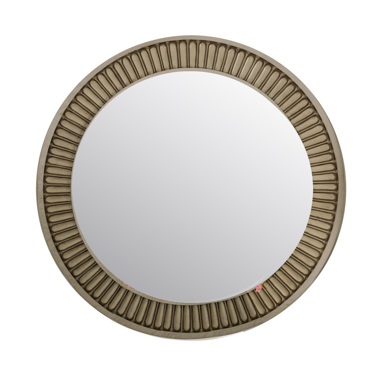 Saltoro Sherpi Traditional Style Round Mirror with Decorative Trim Edges, White-