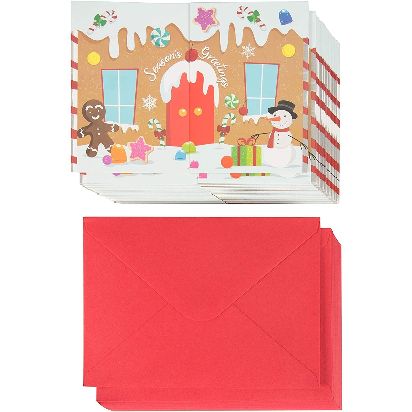 36 Pack Gingerbread House Merry Christmas Greeting Cards with Envelopes, Tri-Fold Holiday Cards (5 x 7 In)