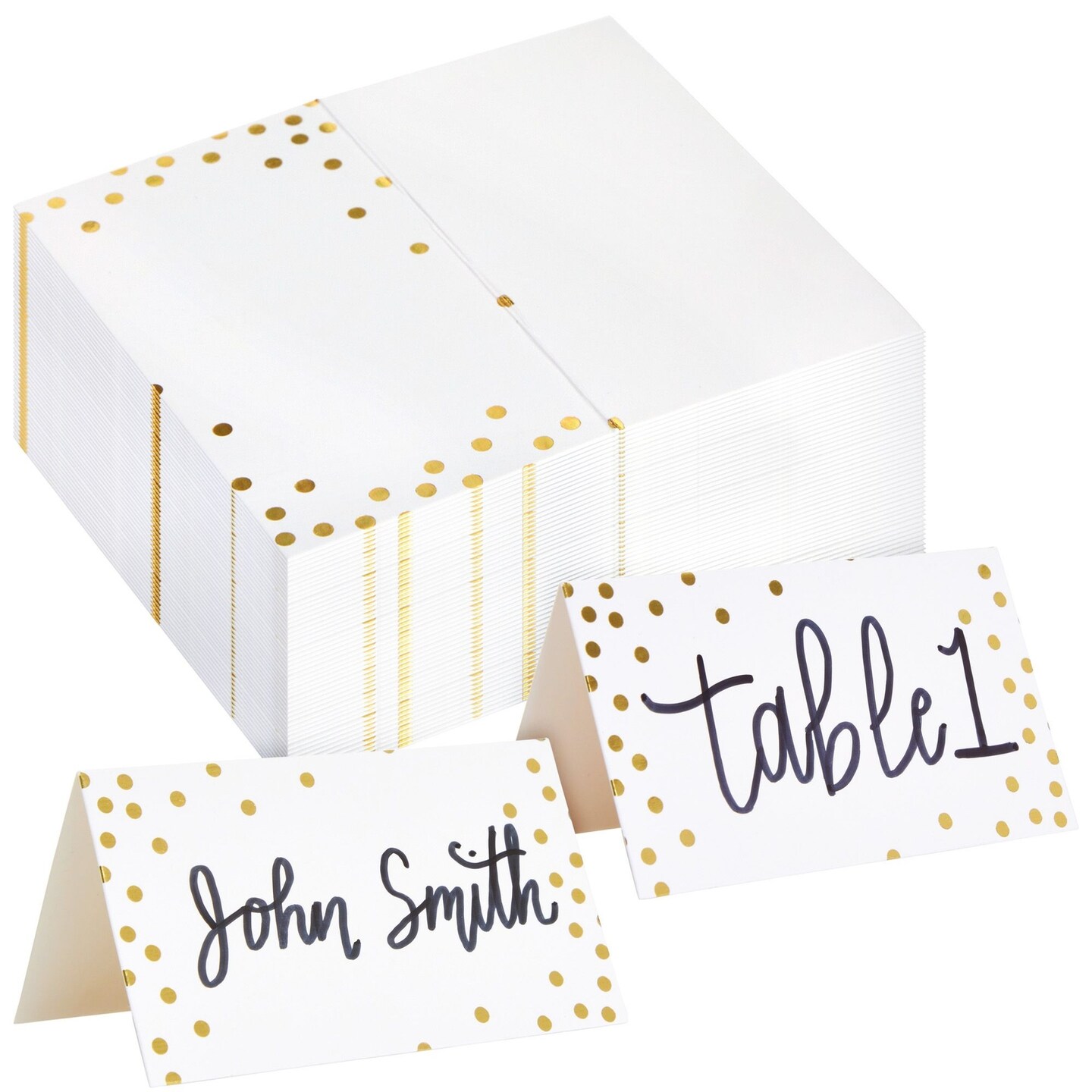 100 Pack Place Cards for Table Setting - Blank Table Name Cards for Wedding, Banquet, Events, Reserved Seating (Gold Foil Polka Dot, 2 x 3.5 In)