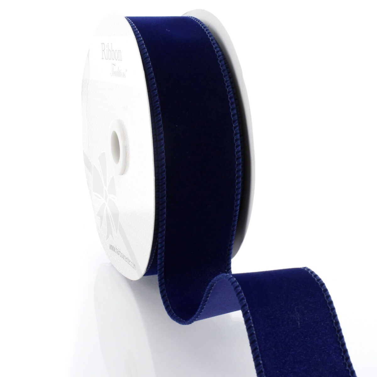 1.5&#x22; Wired Suede Velvet Ribbon Navy - 25 Yards