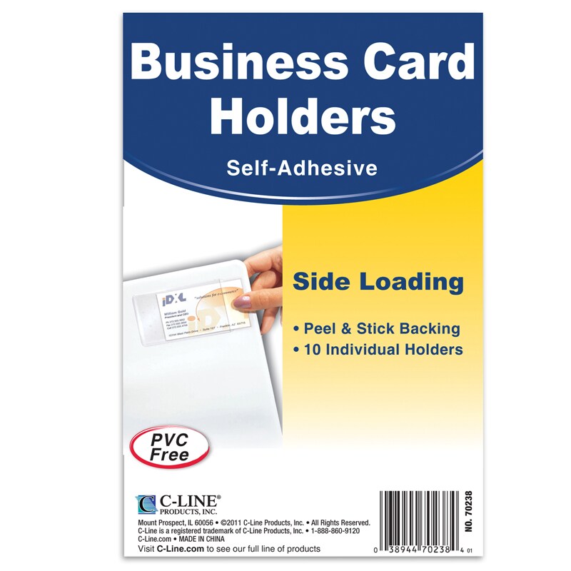 Self-Adhesive Business Card Holder, Side Load, 2&#x22; x 3-1/2&#x22;, Pack of 10
