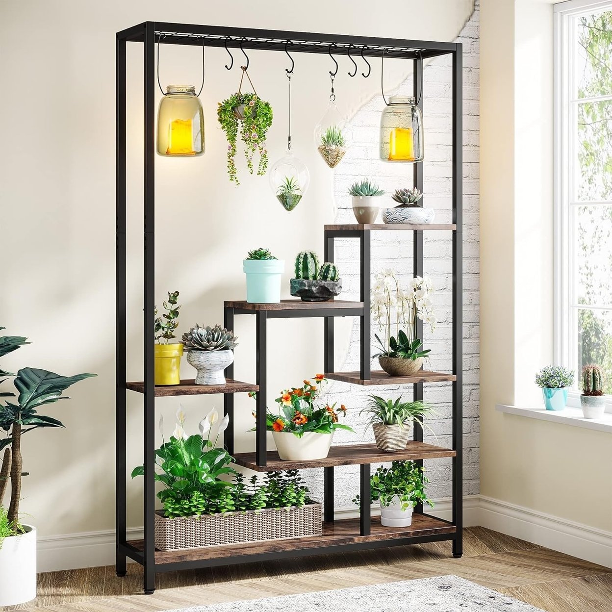 Tribesigns 5-Tier Tall Indoor Plant Stand 70.9In Metal Shelf With 6 S-Hooks
