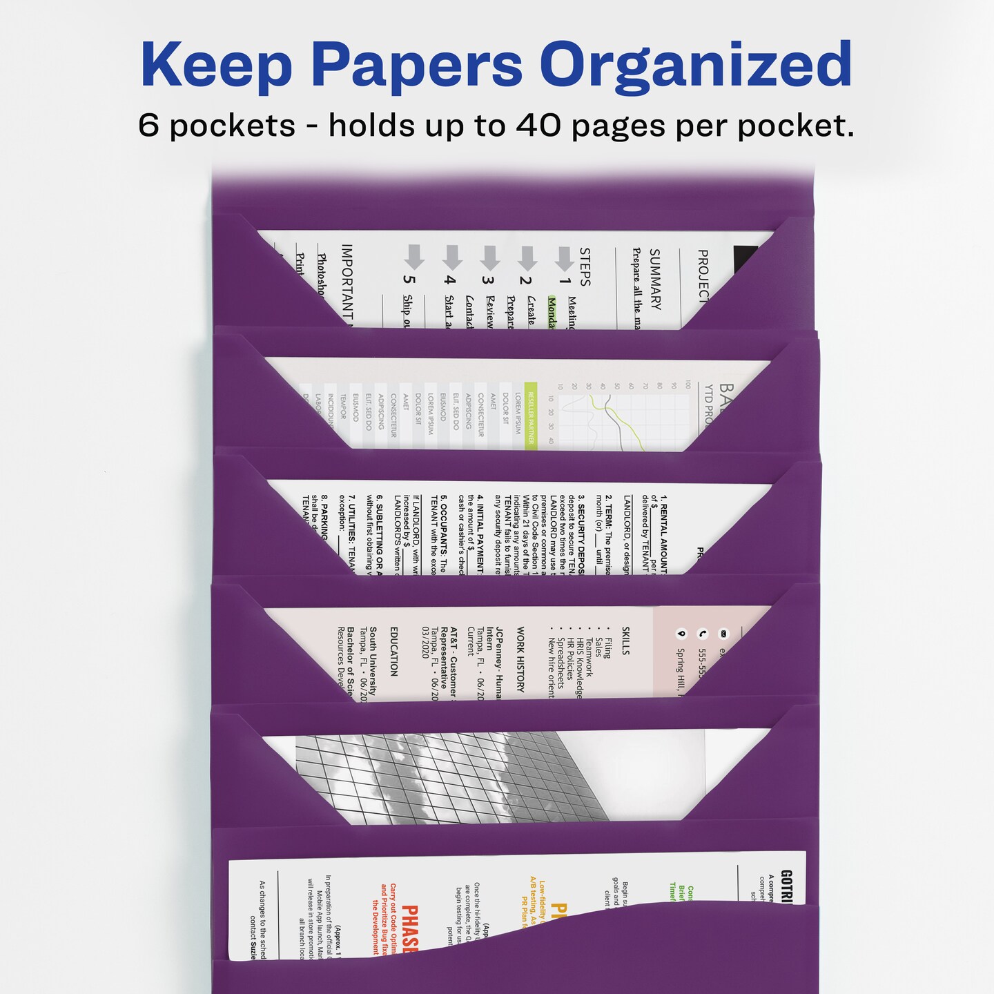 Avery Slide & View Expanding File Folder, 6 Pockets, Letter Size, 1 Plum Folder (73543)