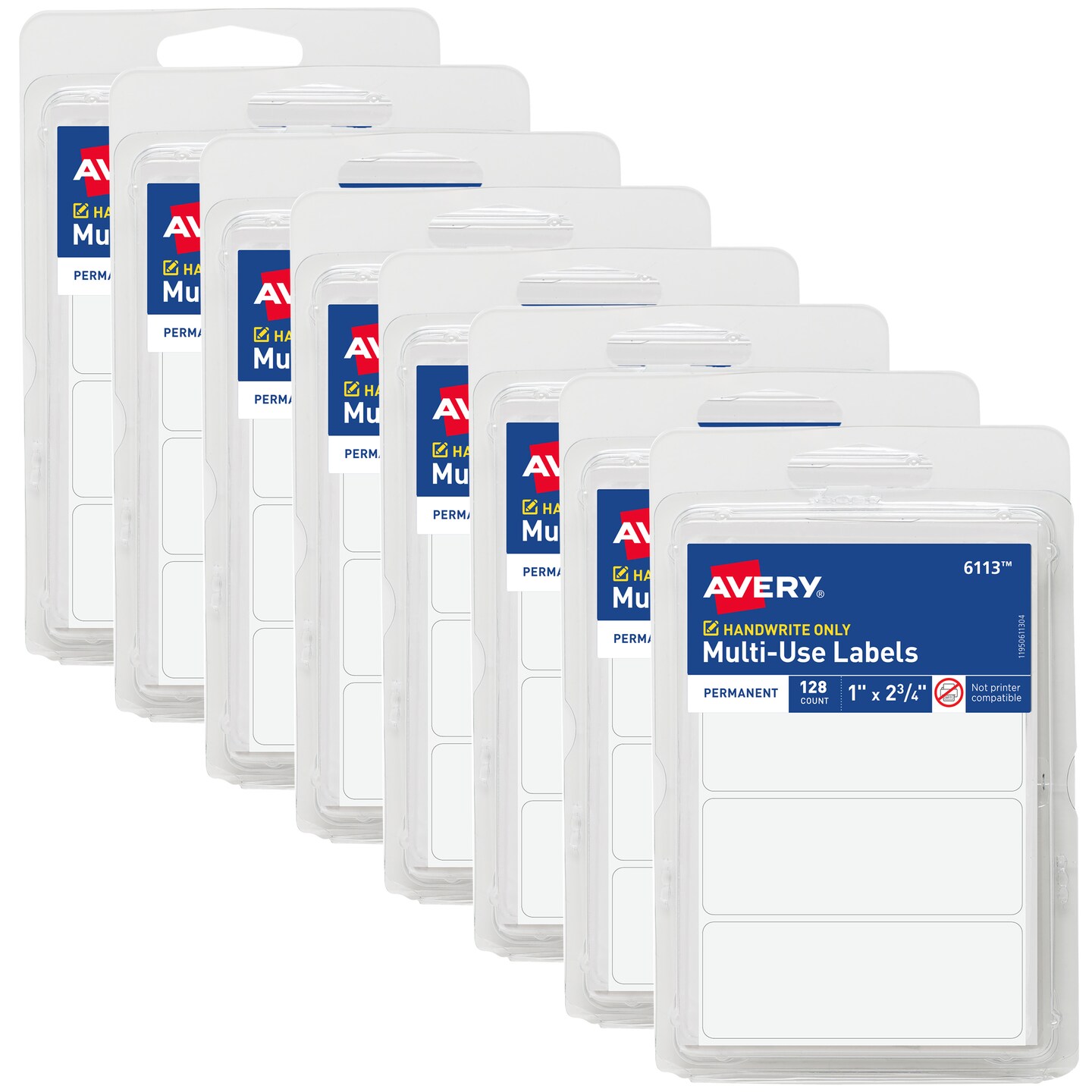 Avery Multi-Use Permanent Labels, 1" x 2.75", White, Non-Printable, 8 Packs, 1,024 Blank Labels Total (21923)