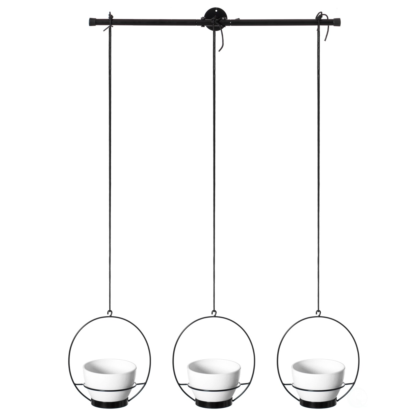 Decorative Metal Hanging Planter with Tree Pots for Flowers, White and Black