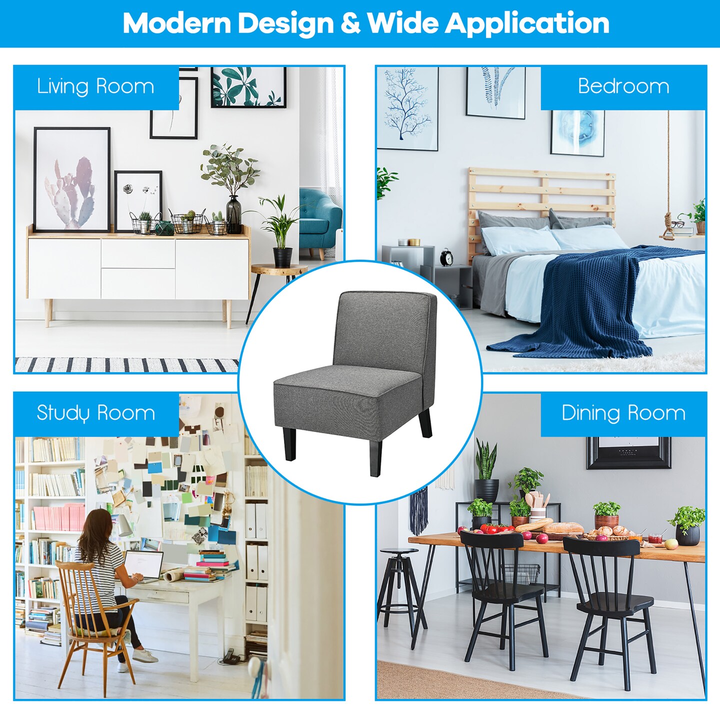 Costway Accent Chair Armless Fabric Sofa Living Room Furniture Gray