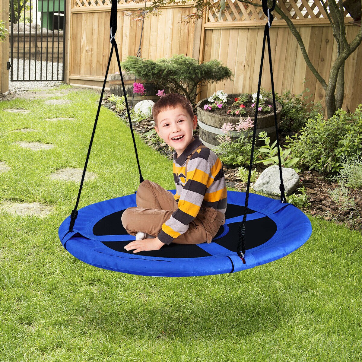 Goplus 40" Flying Saucer Tree Swing Indoor Outdoor Play Set Kids Christmas Gift Purple/Blue/Green/Colorful/Blue Rocket/Blue Whale/Woods/Dark Green/Dark Pink/Yellow/Pink