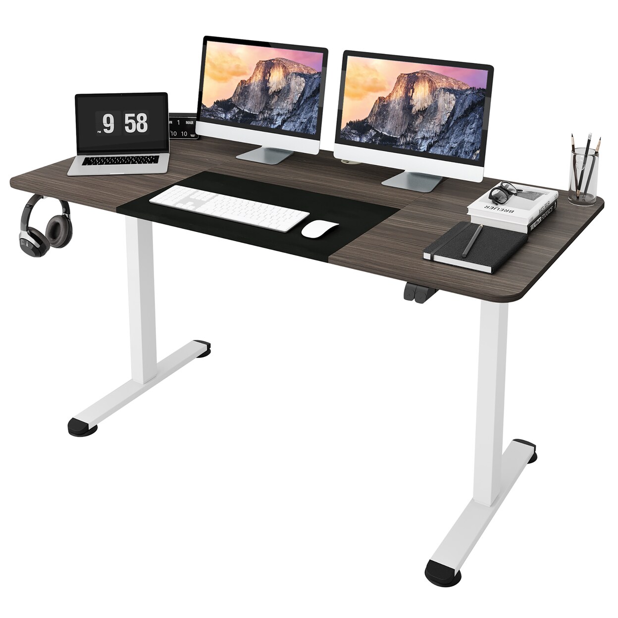 Gymax 55 Electric Standing Desk Height Adjustable Home Office Table w/ Hook Grey