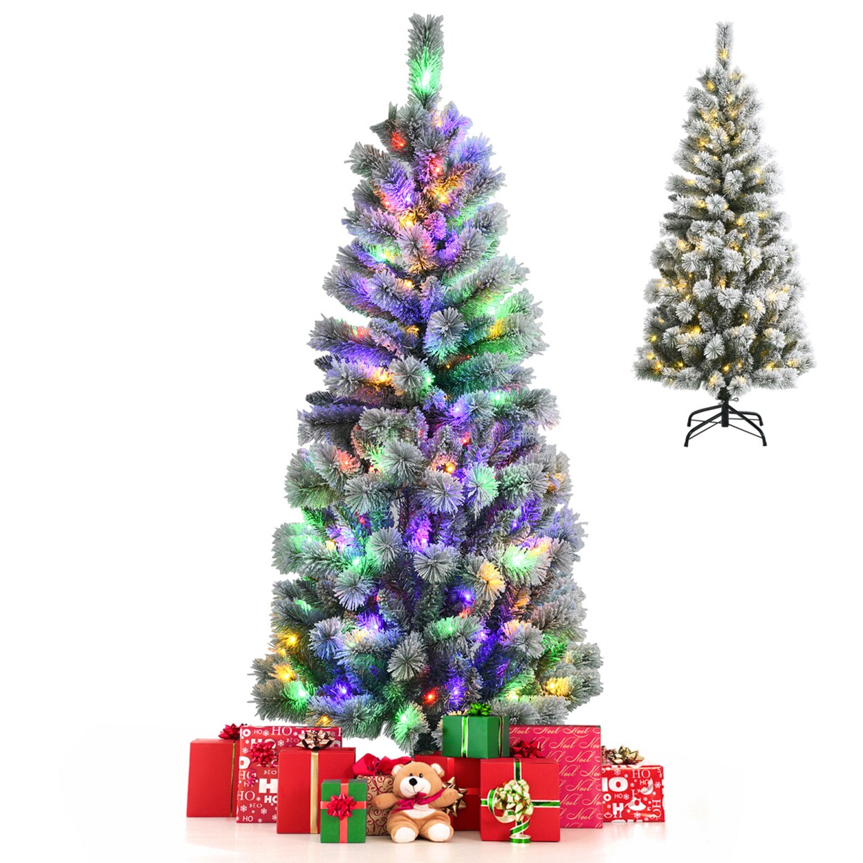 Gymax 8 ft. Artificial Christmas Tree Hinged Tree with Pine Cones