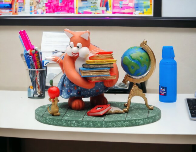 Busy Cat Teacher Figurine, Teacher Desk Decor, Teacher Appreciation Gift, Gift for Librarian, Gift for Teacher, Home Decor, Cat Lover Gift