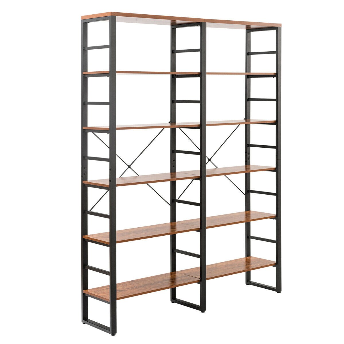 Gymax 80.7 Double Wide 6-Shelf Bookcase Industrial Large Open Metal Storage Shelf