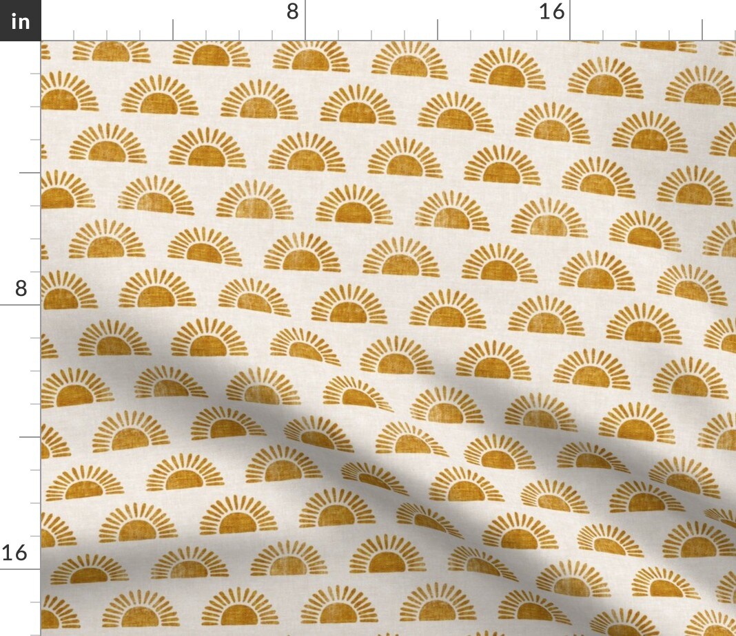 Small Scale Sunshine Block Print Boho Sun Golden Trendy Nursery Bohemian Custom Printed Fabric by Spoonflower Various Fabrics by the Yard or Fat Quarter