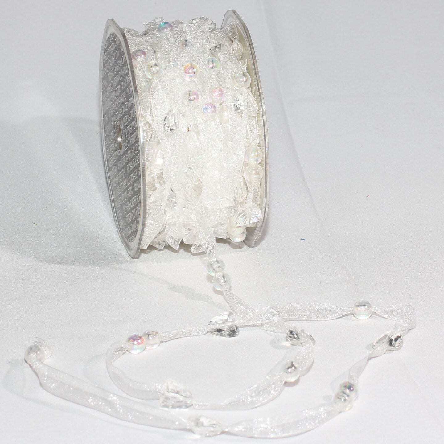 The Ribbon People White Narrow Organdy with Hearts Tulle Craft Ribbon 0.25" x 27 Yards