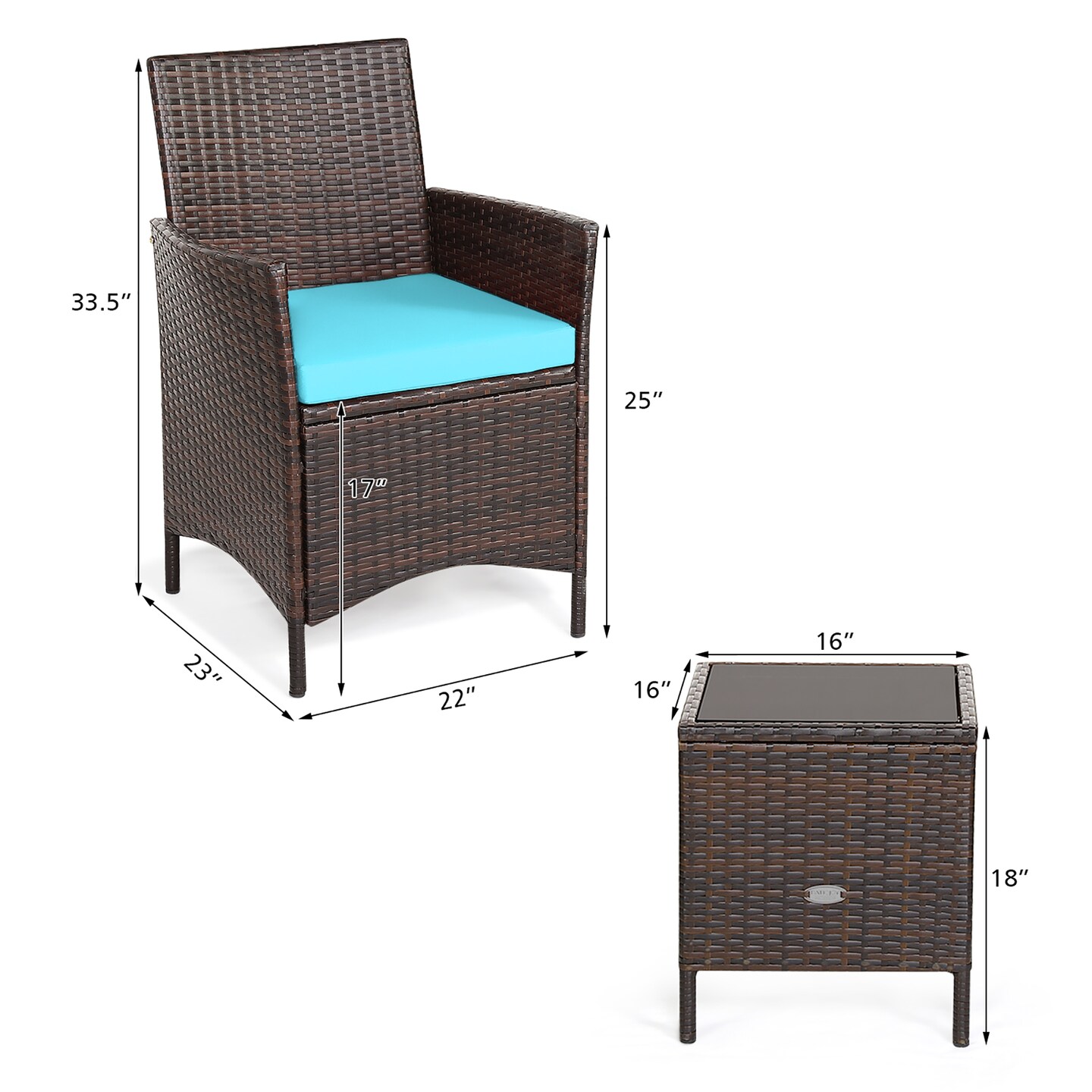 Costway 3PCS Patio Rattan Furniture Set Cushioned Sofa Glass Tabletop Deck Red\Blue\ White