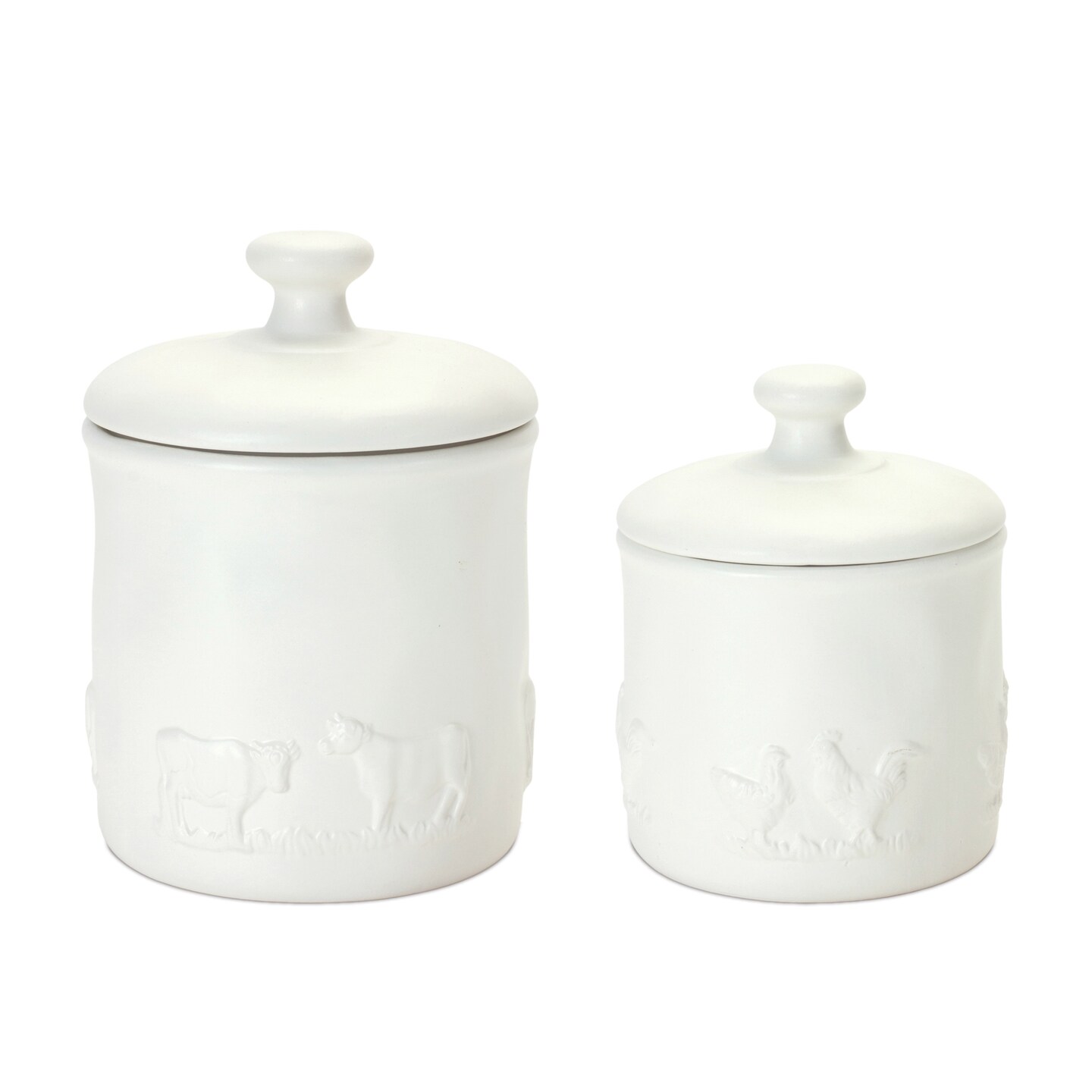 Melrose Farm Animal Ceramic Kitchen Storage Canisters - 7.75&#x22; - White - Set of 2
