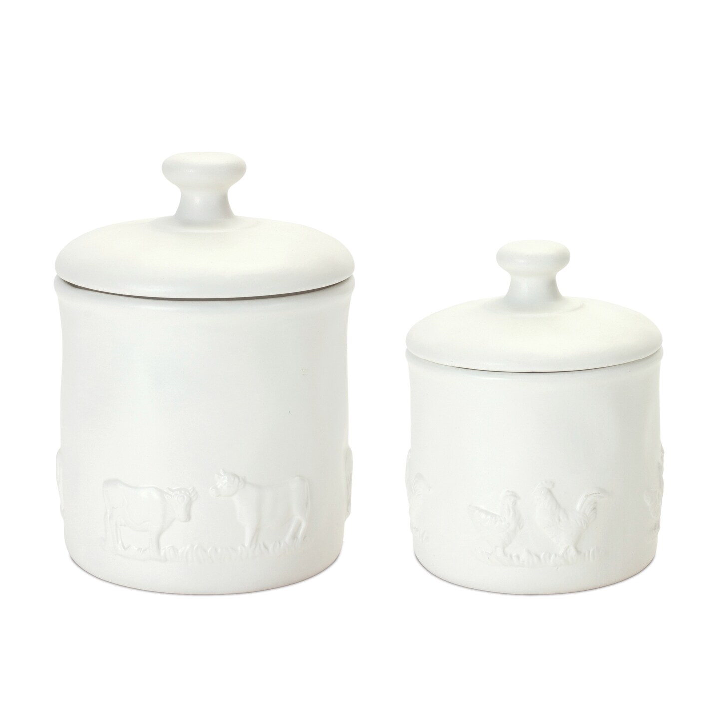 Melrose Farm Animal Ceramic Kitchen Storage Canisters - 7.75" - White - Set of 2