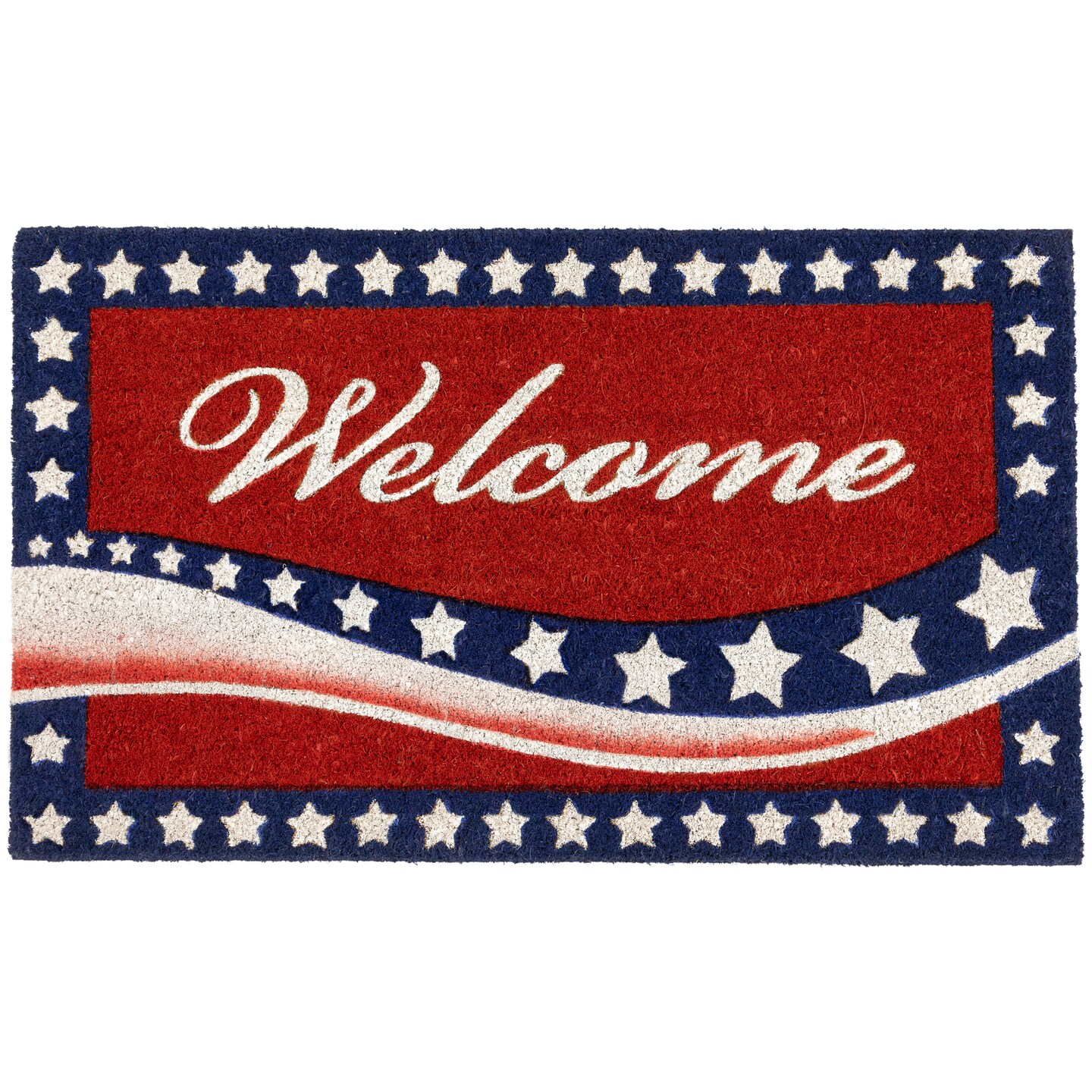 Northlight Red Coir &#x22;Welcome&#x22; Stars and Stripes Americana Outdoor Doormat 18&#x22; x 30&#x22;