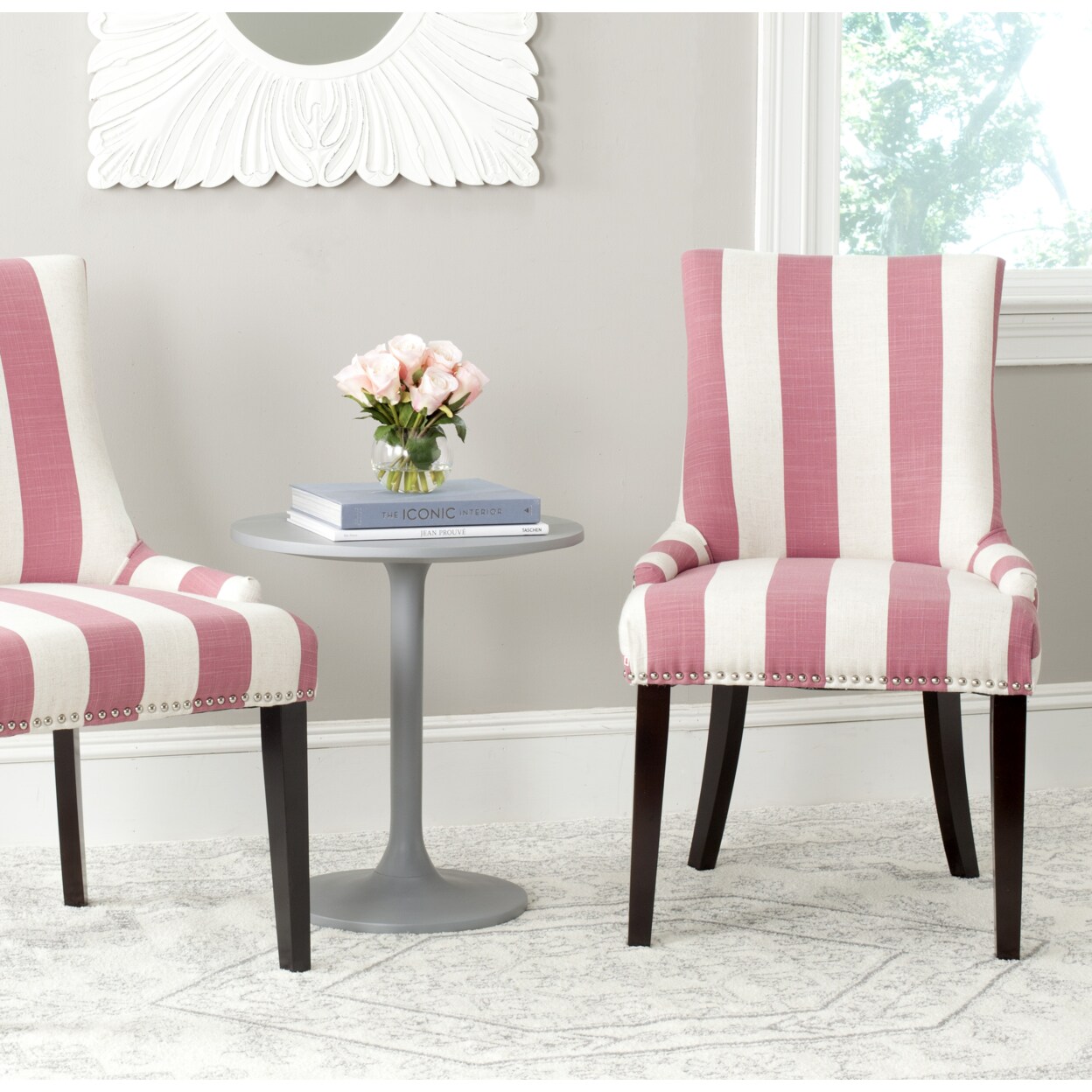 Safavieh Lester 19 H Awning Stripes Dining Chair Set of 2 Pink