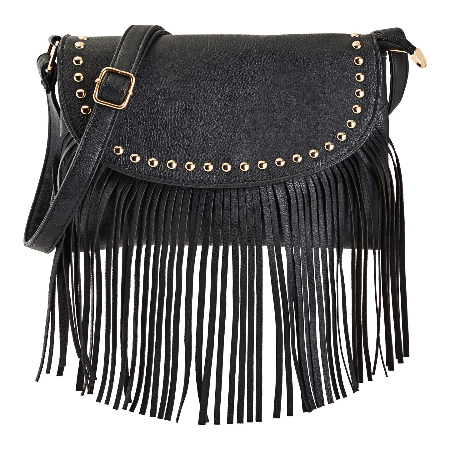 Black Fringe Purse for Women Faux Leather Hippie Crossbody Bag 10.5 x 1.5 x 7.8 In