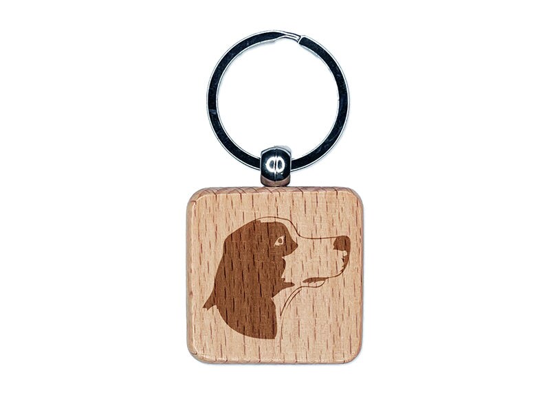 Beagle Face Profile Sketch Engraved Wood Square Keychain Tag Charm