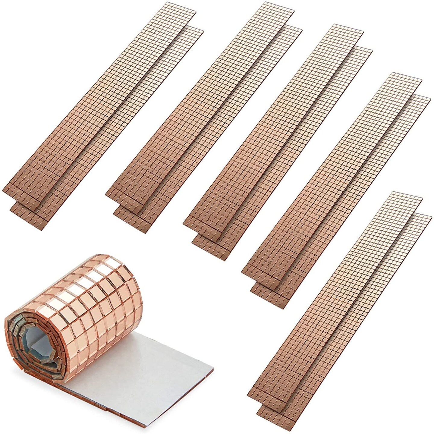 Rose Gold Glass Mirror Tiles for Crafts, 5x5 mm SelfAdhesive Stickers