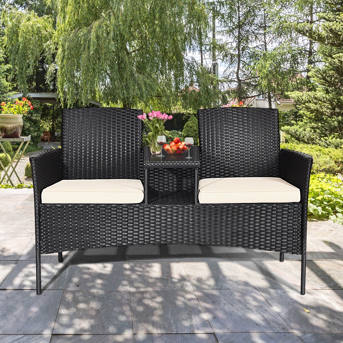 One Piece Rattan Sofa Set Garden Lawn Conjoined Cushioned Seat Furniture