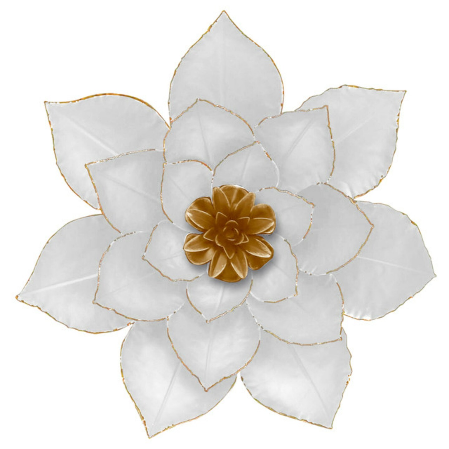 Kingston Living Metal Lotus Wall Decoration - 14" - White and Gold
