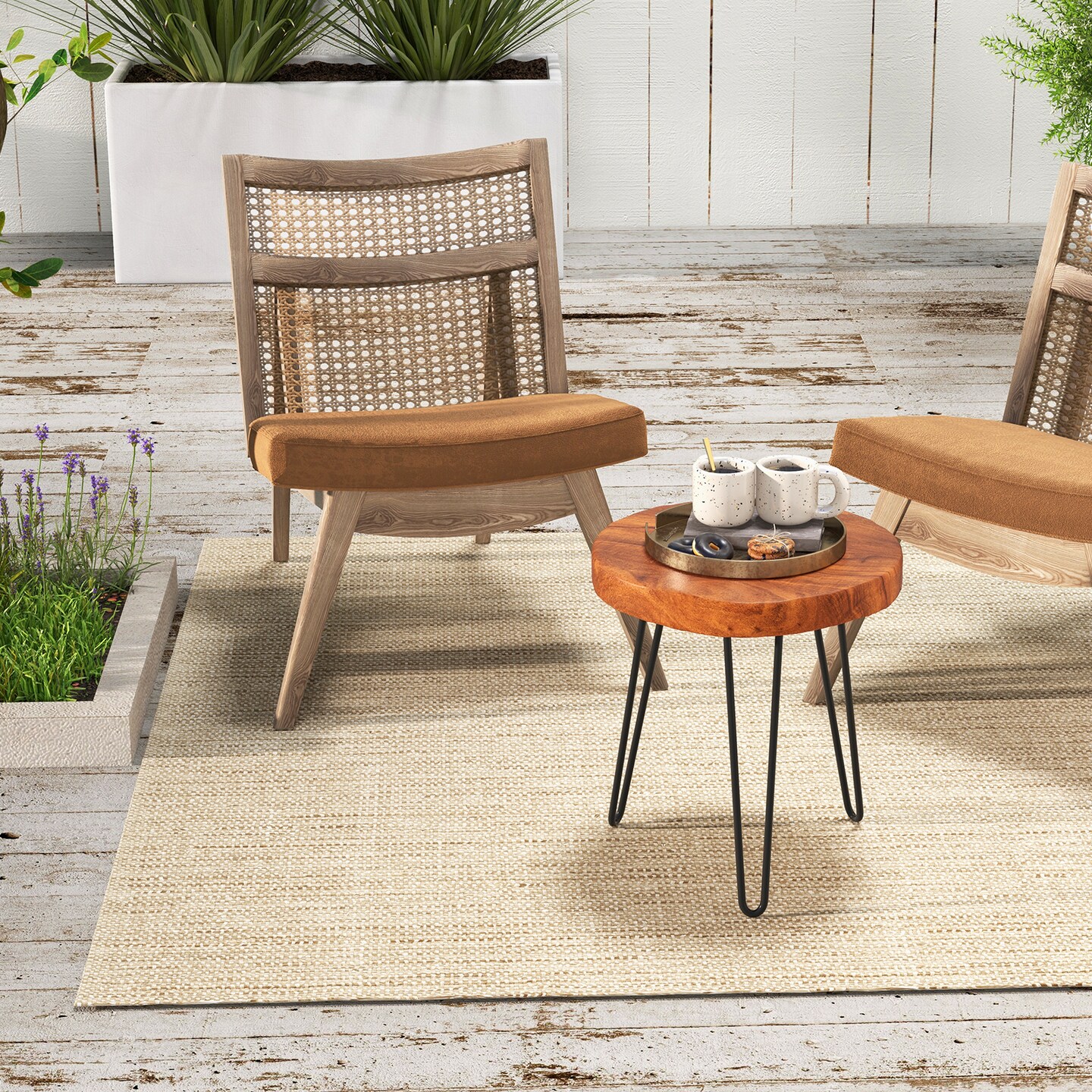 Costway Round End Table Accent Side Table Reclaimed Indonesia Teak Wood Plant Stand Patio Rustic
