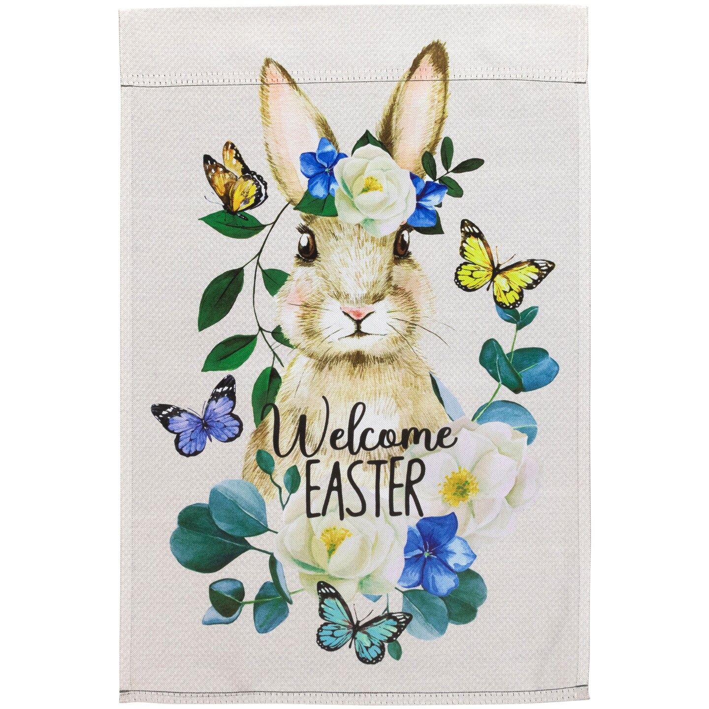 Northlight Bunny and Butterflies "Welcome Easter" Floral Outdoor Garden Flag 18" x 12.5"