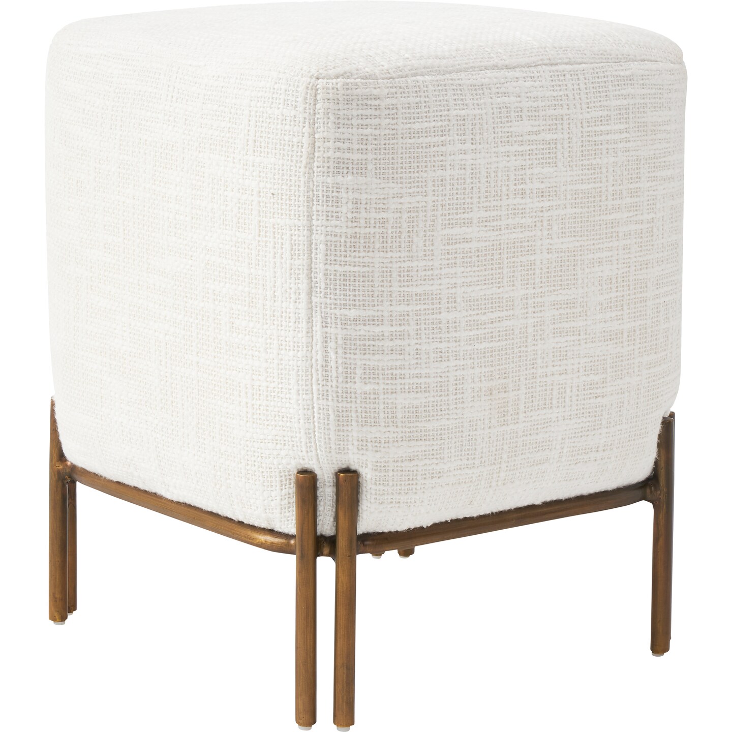Signature Home Collection Antique Iron Legs with Tweed Fabric Finish Square Stool - 15&#x22; - White and Brass