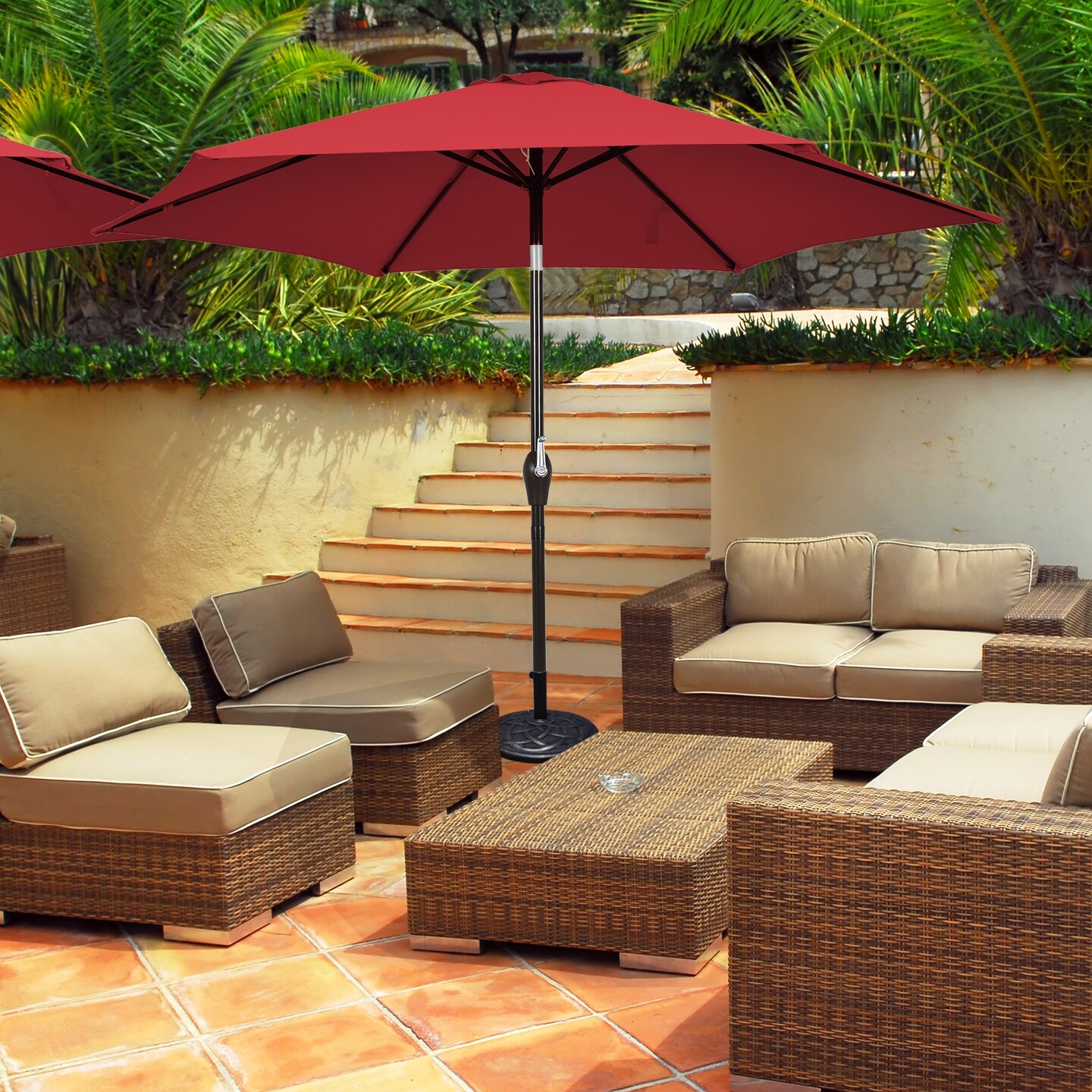10 Feet Outdoor Patio Umbrella with Tilt Adjustment and Crank Without Base